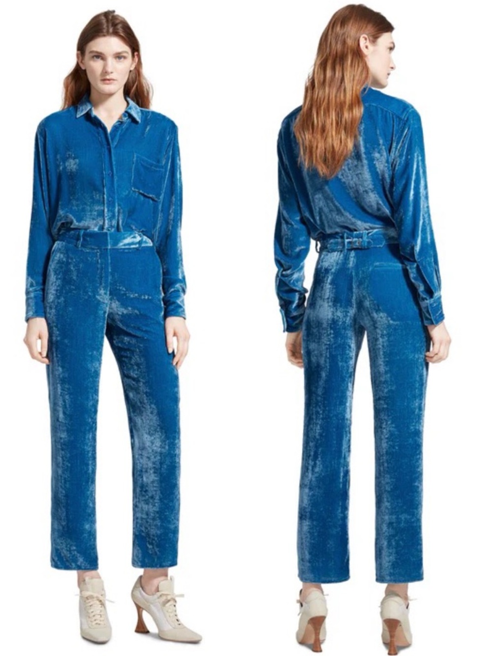 Sies Marjan Willa Fluid blue iris silk cotton corduroy cropped pants sz US 0 XS